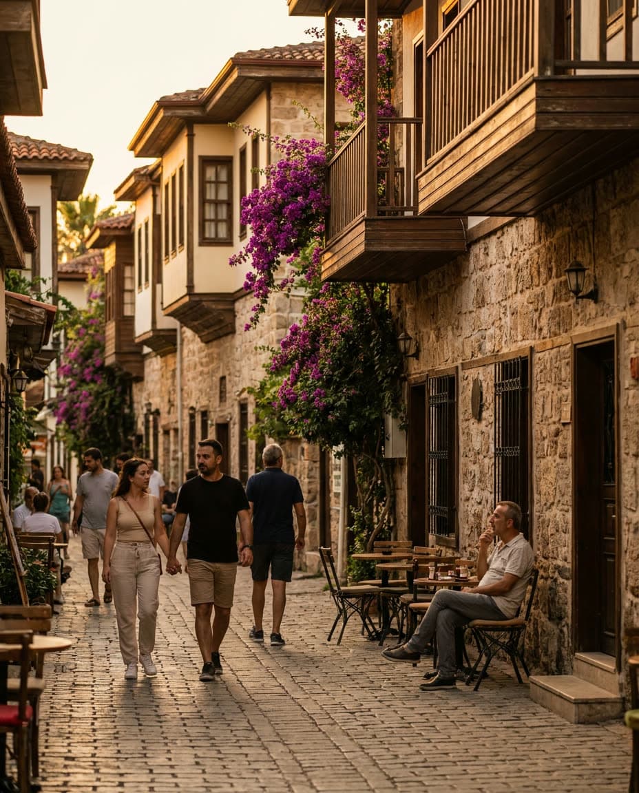Orașul vechi Kaleiçi din Antalya la apus