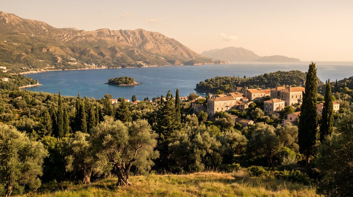 Plajă cu nisip galben fin și apă turcoaz la Glyfada, Corfu