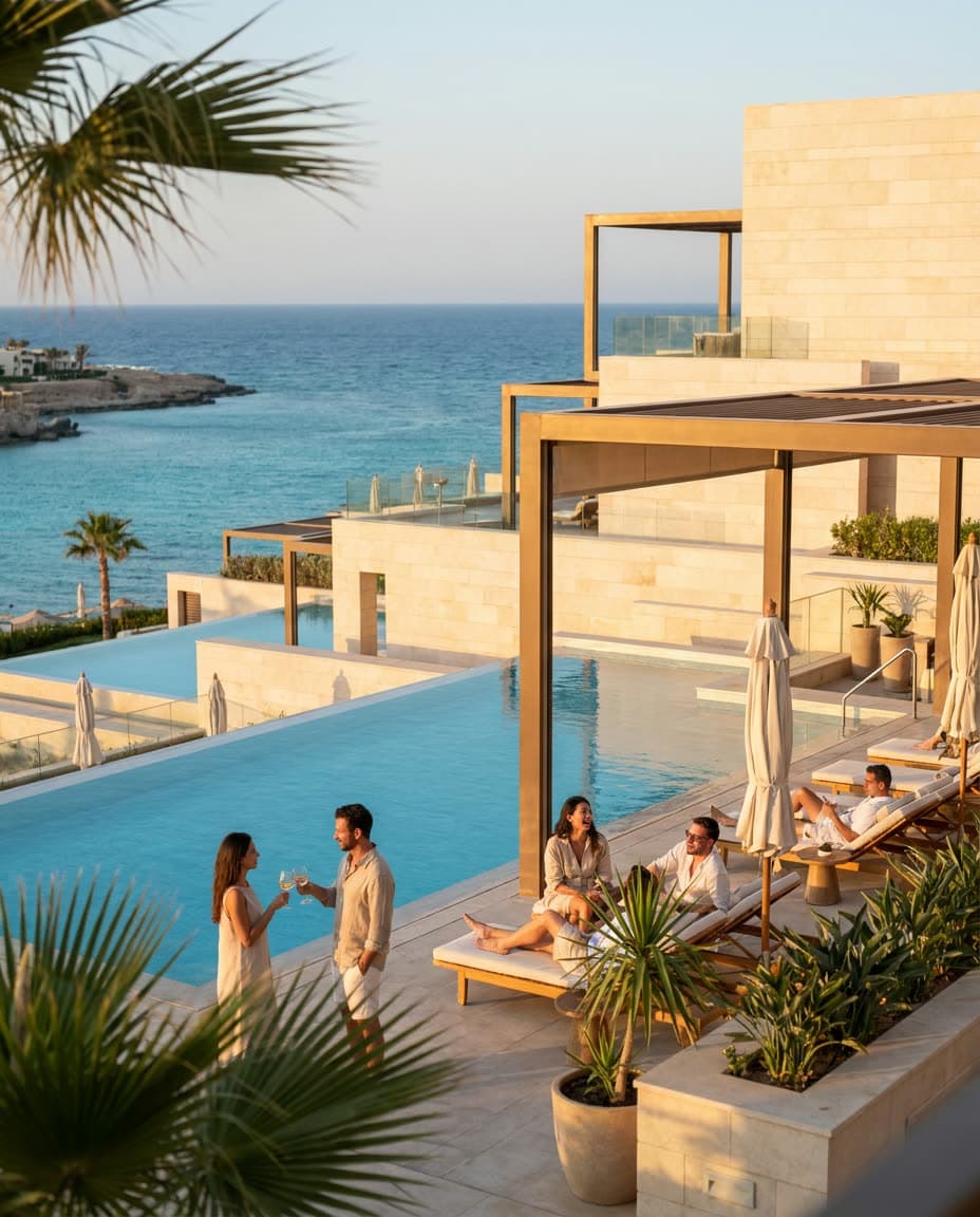 Resort modern cu piscine pe riviera mediteraneană a Egiptului