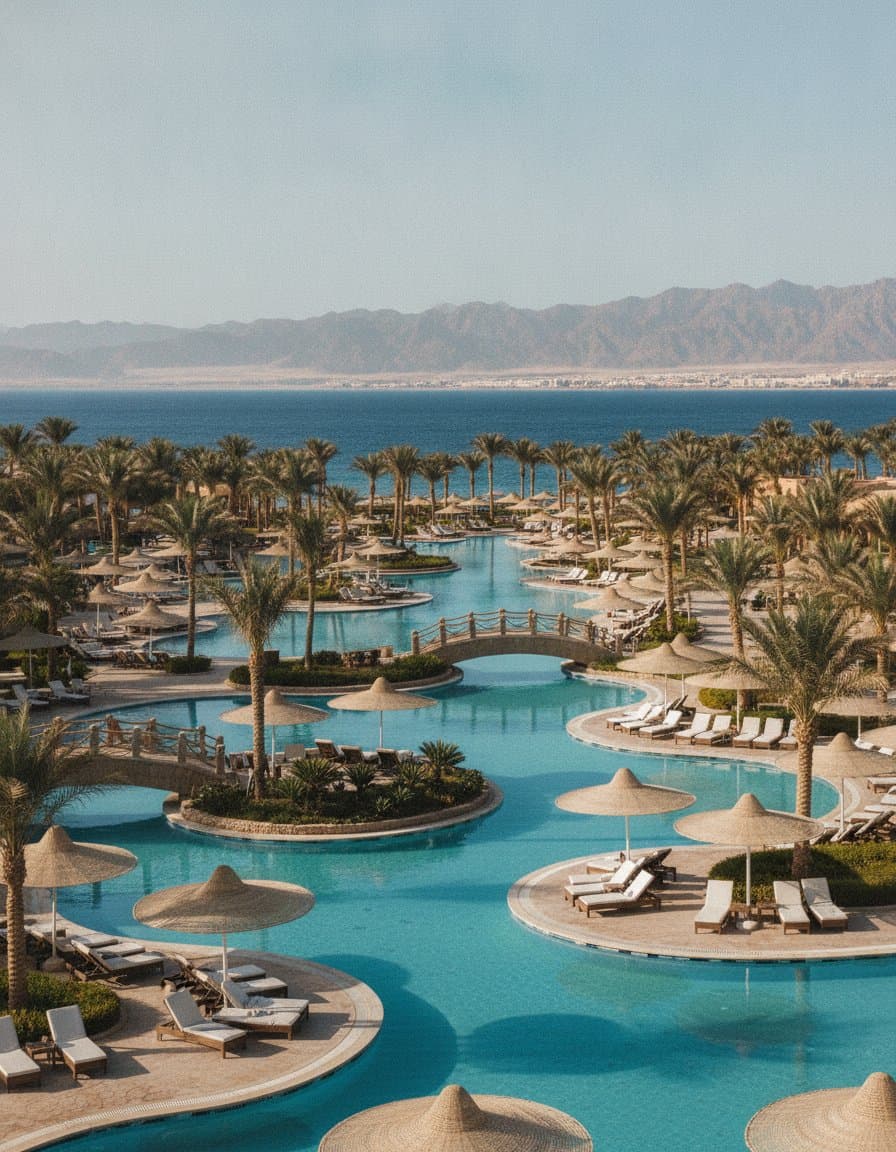 Zona de piscine a unui resort all inclusive din Sharm El Sheikh