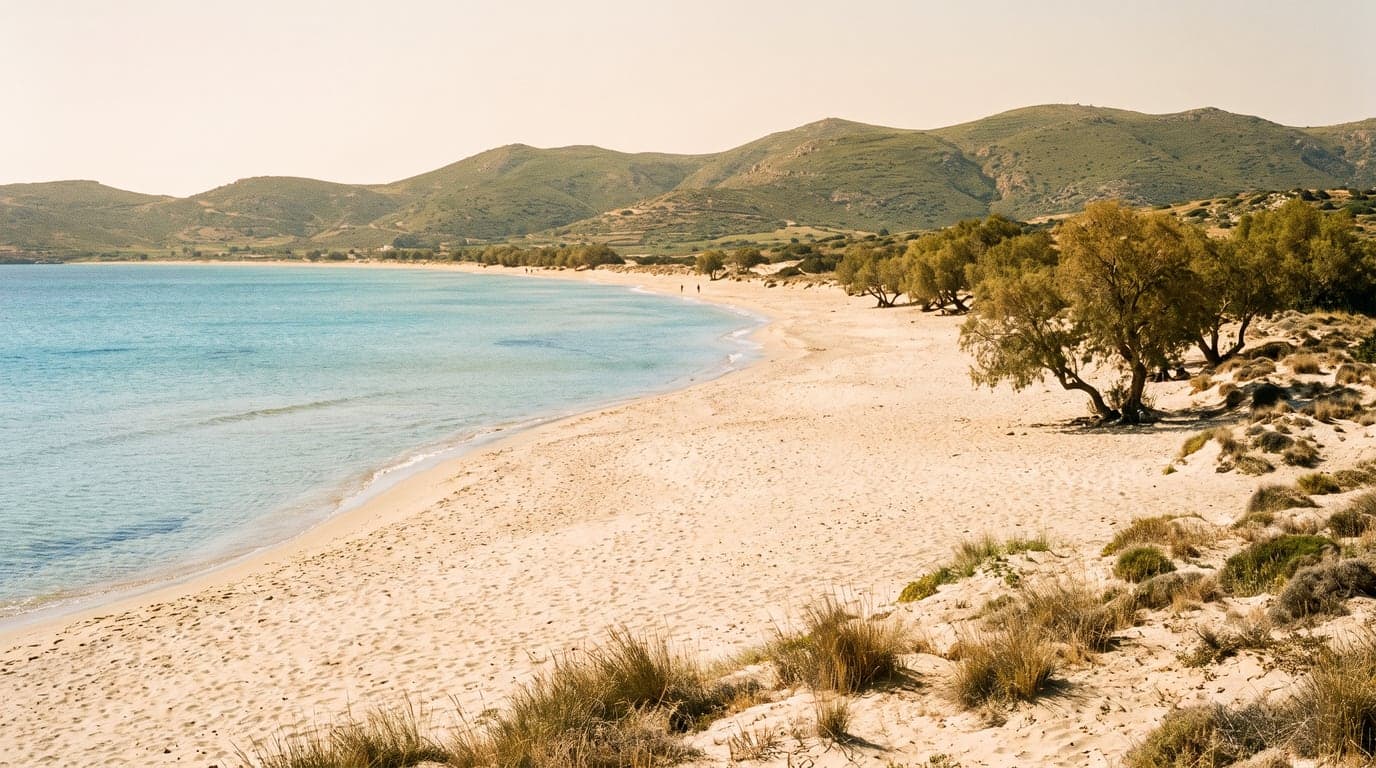 Plajă cu nisip alb la Kardamena, pe insula Kos