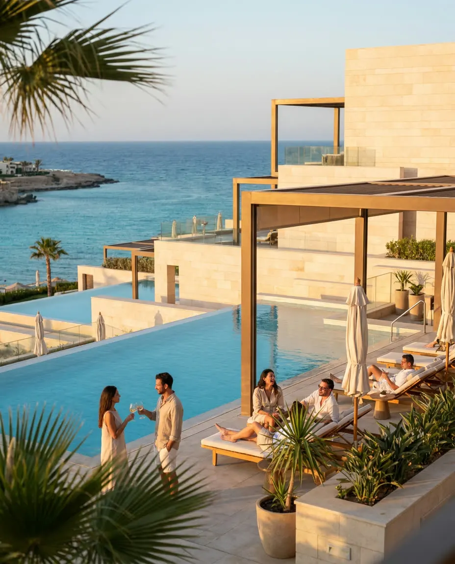 Resort modern cu piscine pe riviera mediteraneană a Egiptului