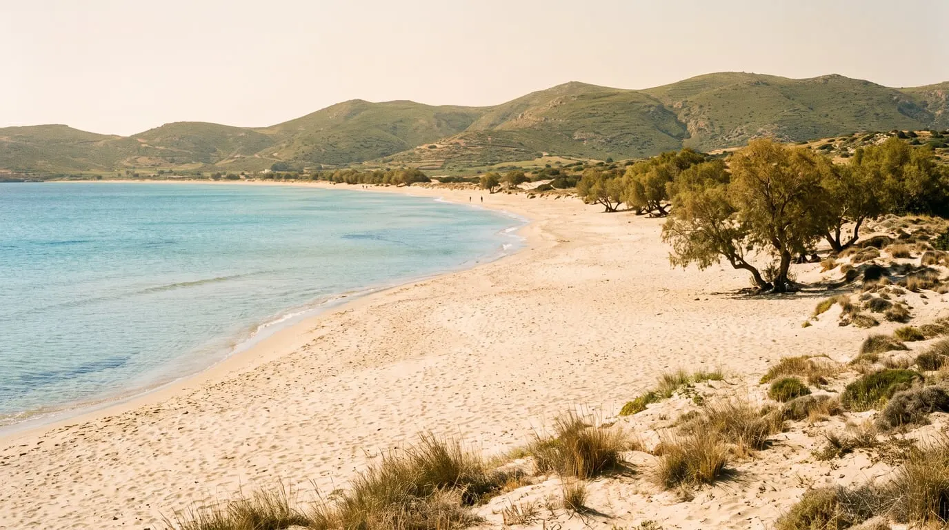 Plajă cu nisip alb la Kardamena, pe insula Kos